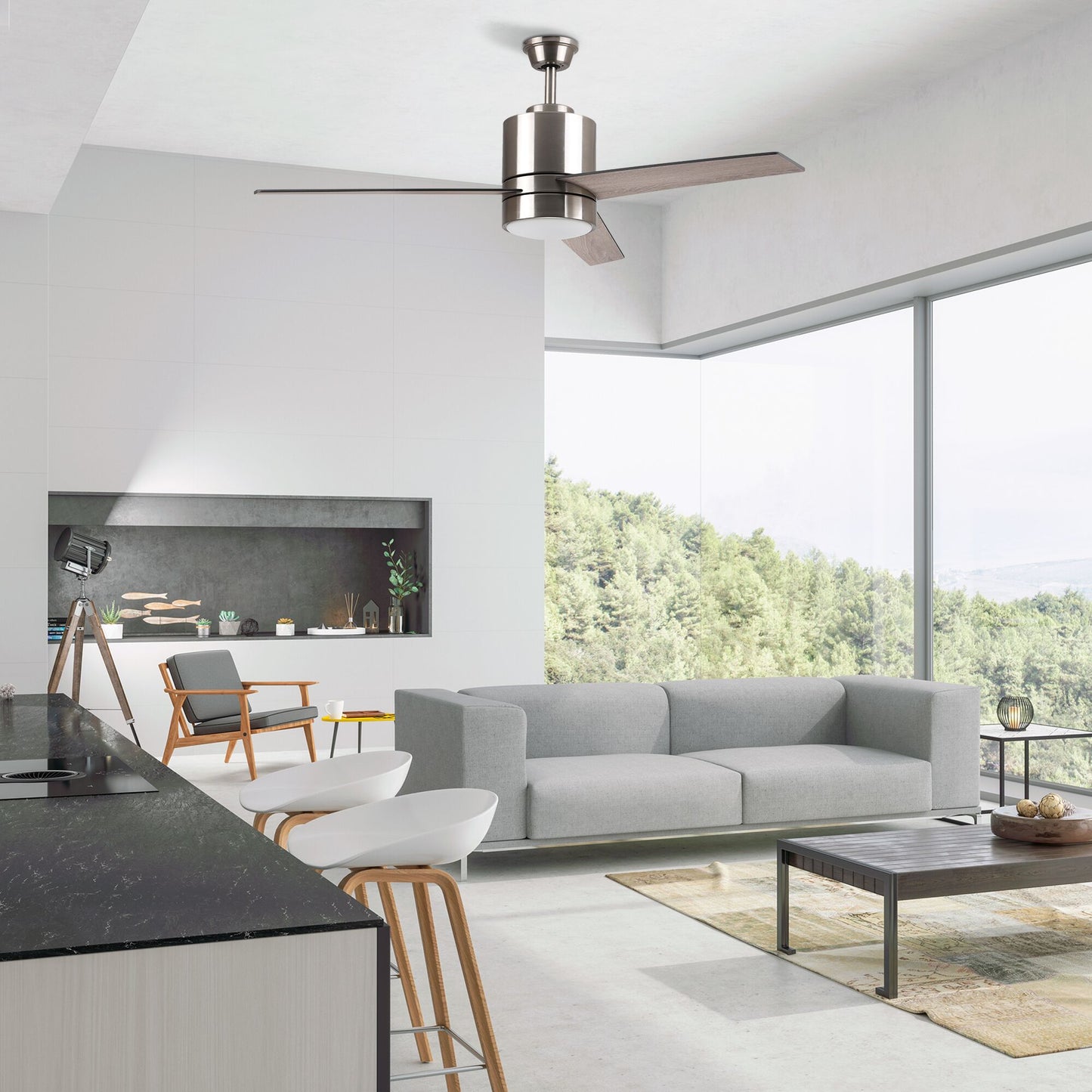 Raiden 52 Inch 3-Blade Smart Ceiling Fan - Silver/Black & Light Wood