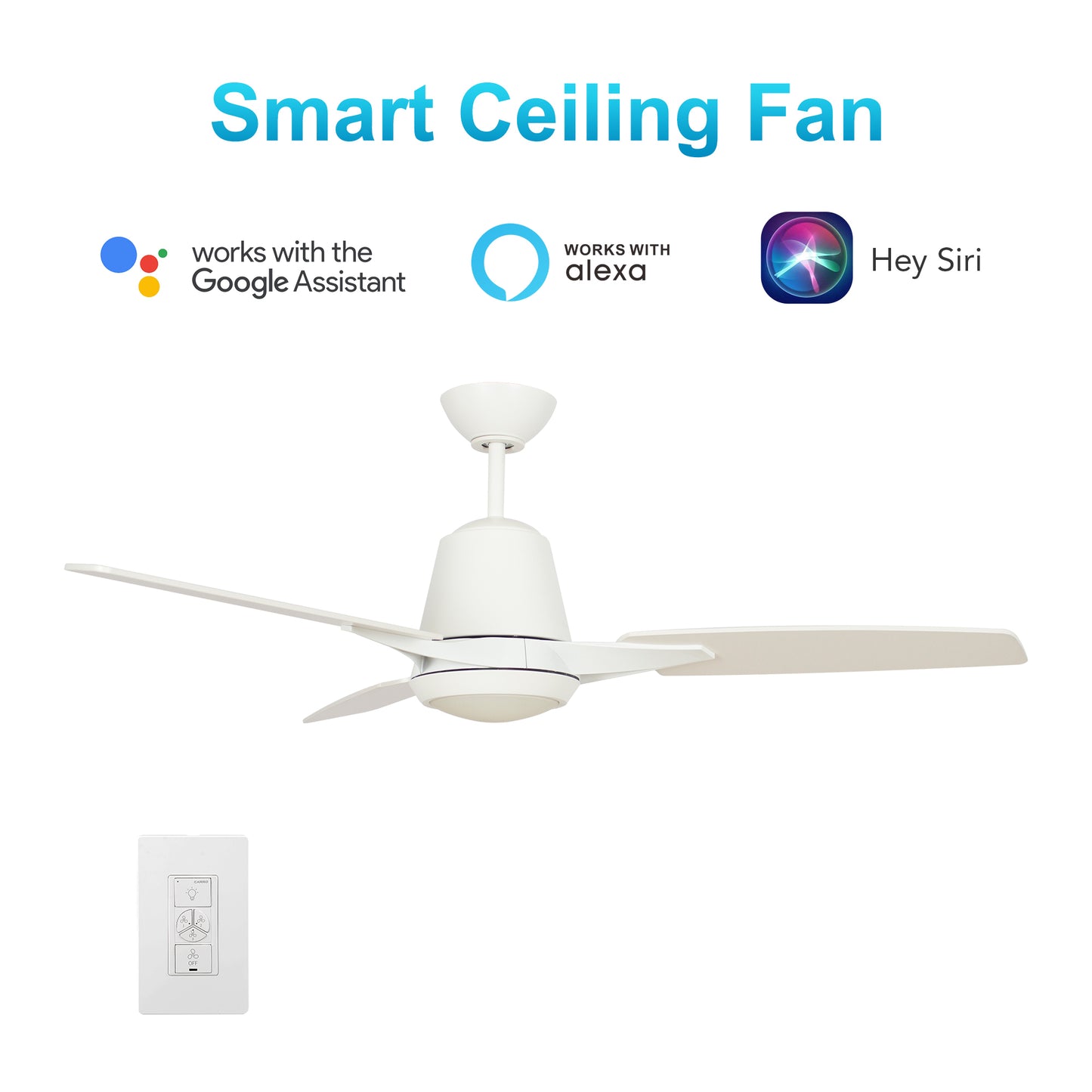 Eunoia 52 Inch 3-Blade Smart Ceiling Fan - White
