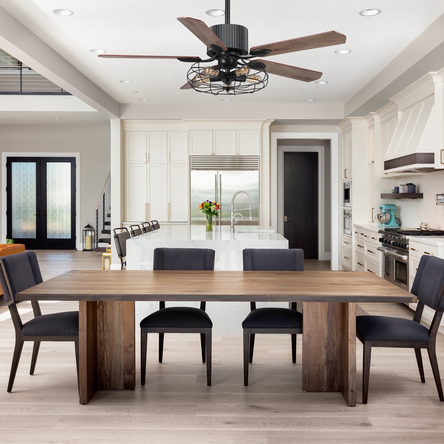 Helston 52 Inch 5-Blade Smart Ceiling Fan - Black/Dark Wood & Light Wood