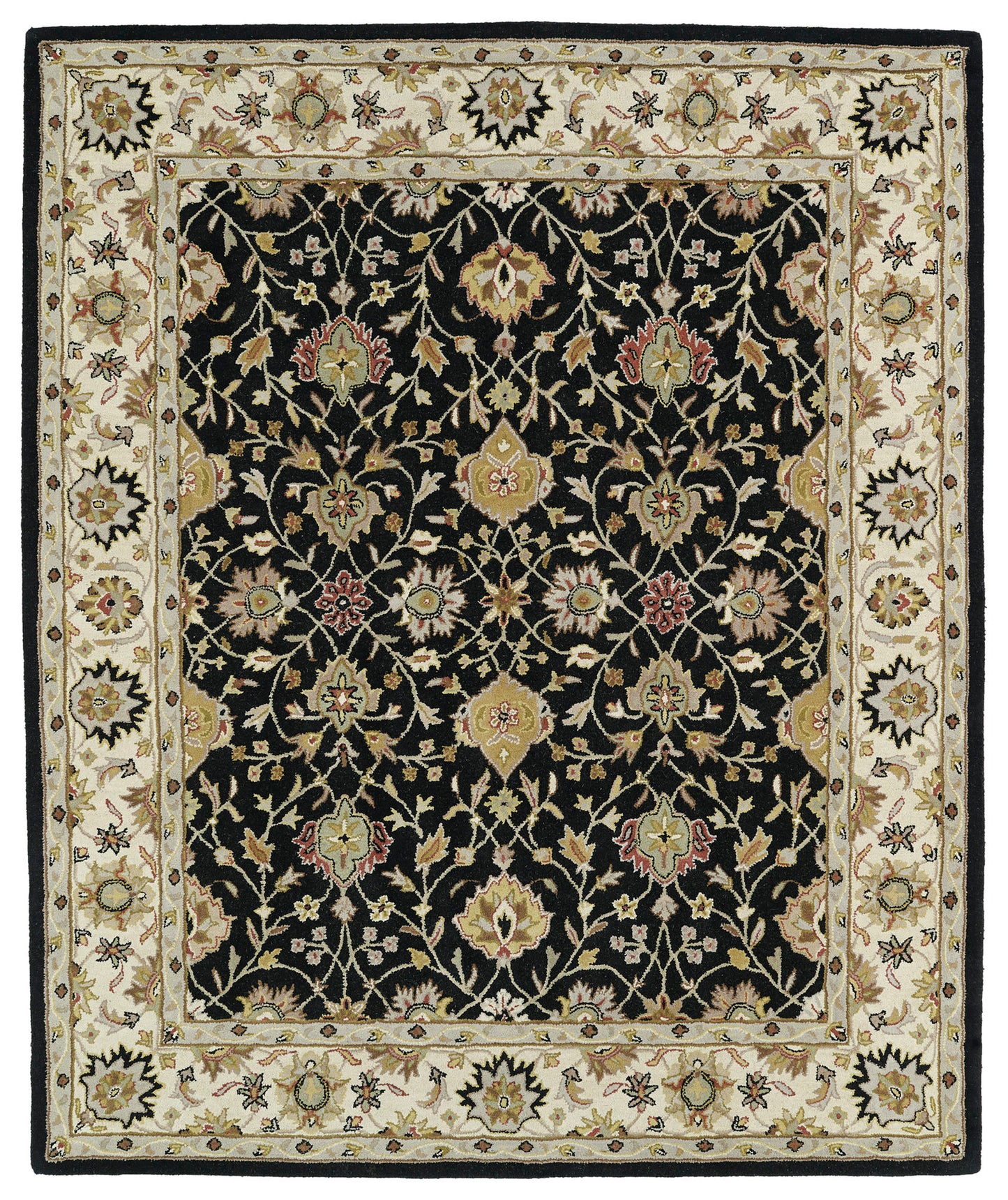 Kaleen Taj Collection Black Beige Area Rug 7'6" x 9'