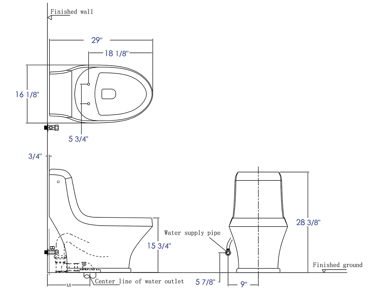 EAGO TB133 Single Flush One Piece Ceramic Toilet