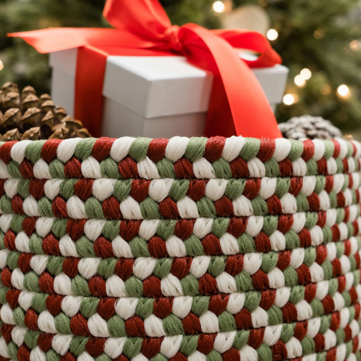 Holiday Multi Braided Basket - Holiday Multi 14"x14"x10"