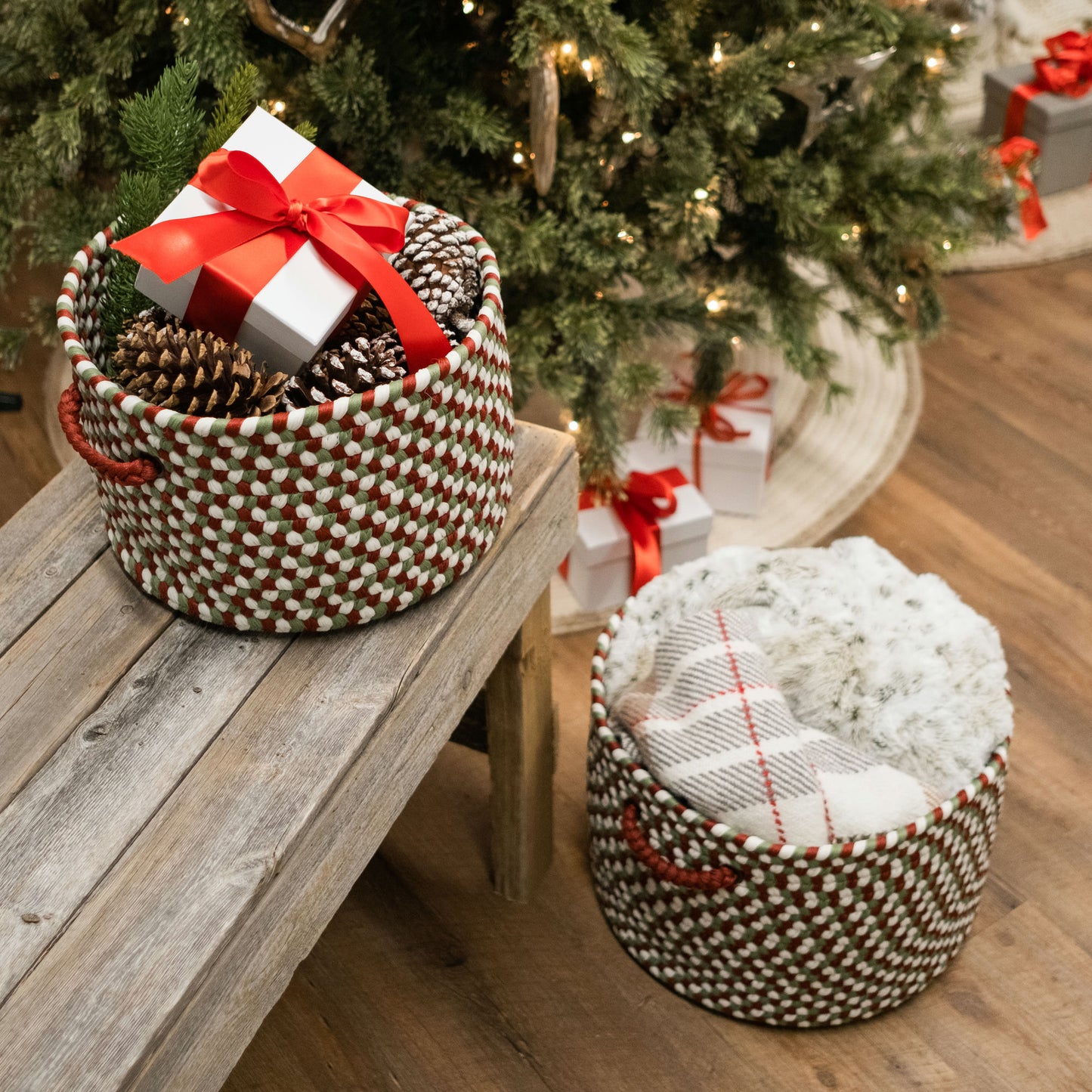 Holiday Multi Braided Basket - Holiday Multi 14"x14"x10"