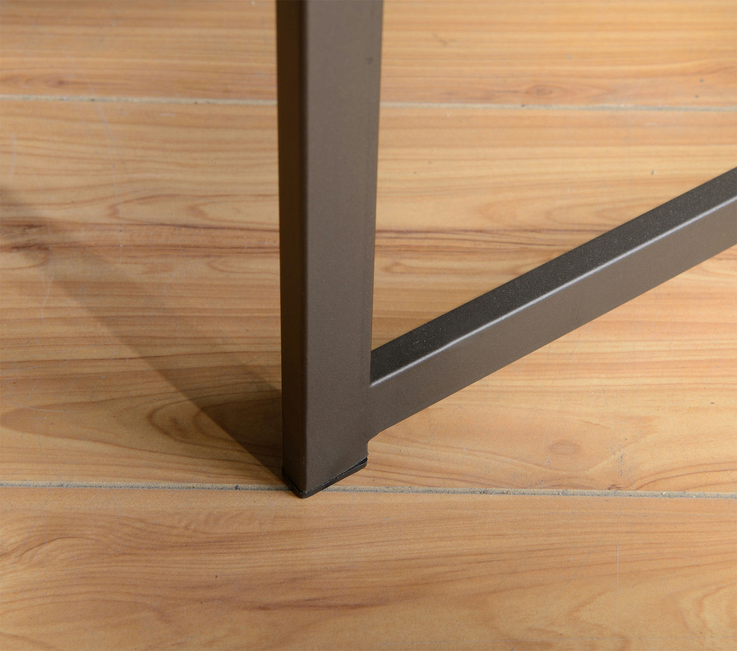 Dark Wood Finish Top Hexigon Side Table With Metal Base