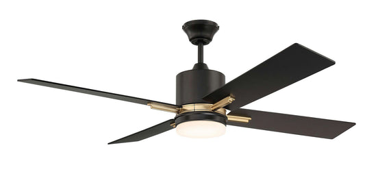 52" Teana Fan, black/Brass w/ rev black/Mesquite Blades, LED Light, Wall Control