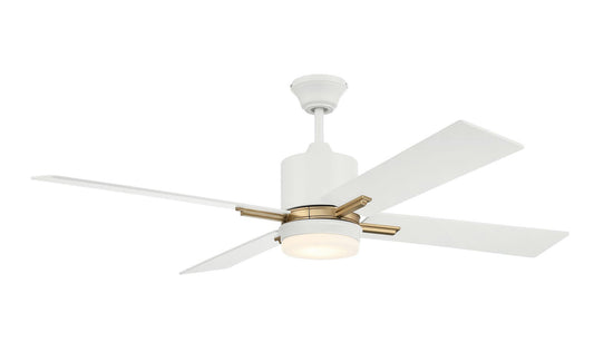 52" Teana Fan, White/Brass w/ White Blades, LED Light, Wall Control included