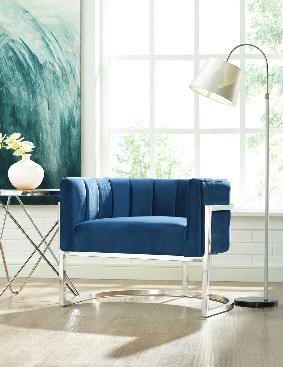 TOV Furniture Magnolia Navy Chair with Silver Base