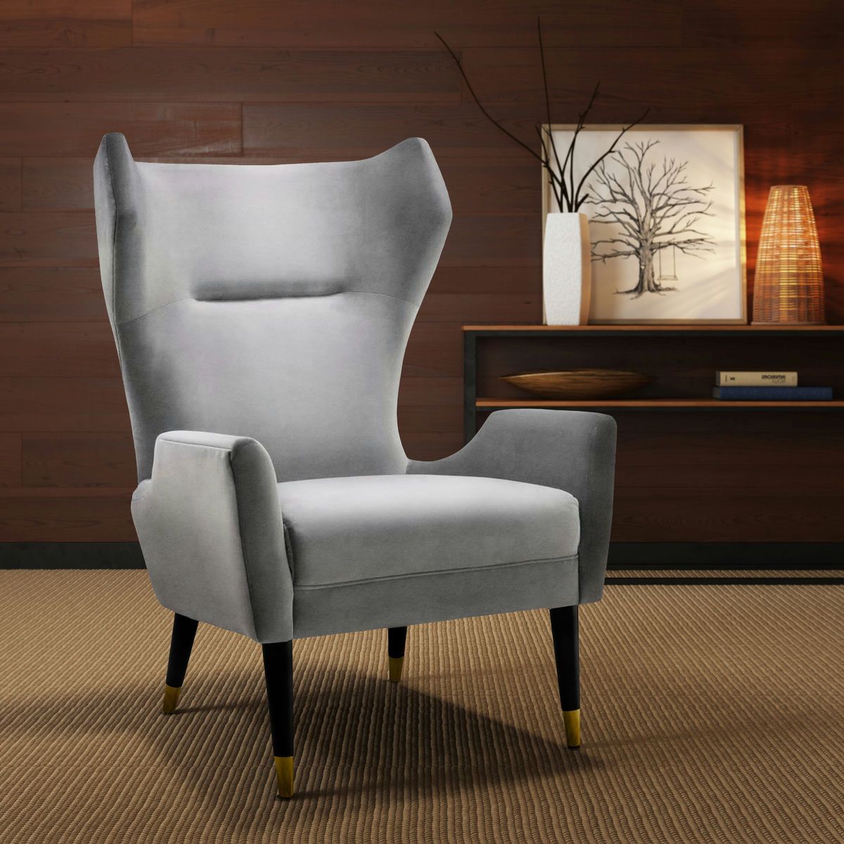 TOV Furniture Logan Grey Velvet Chair