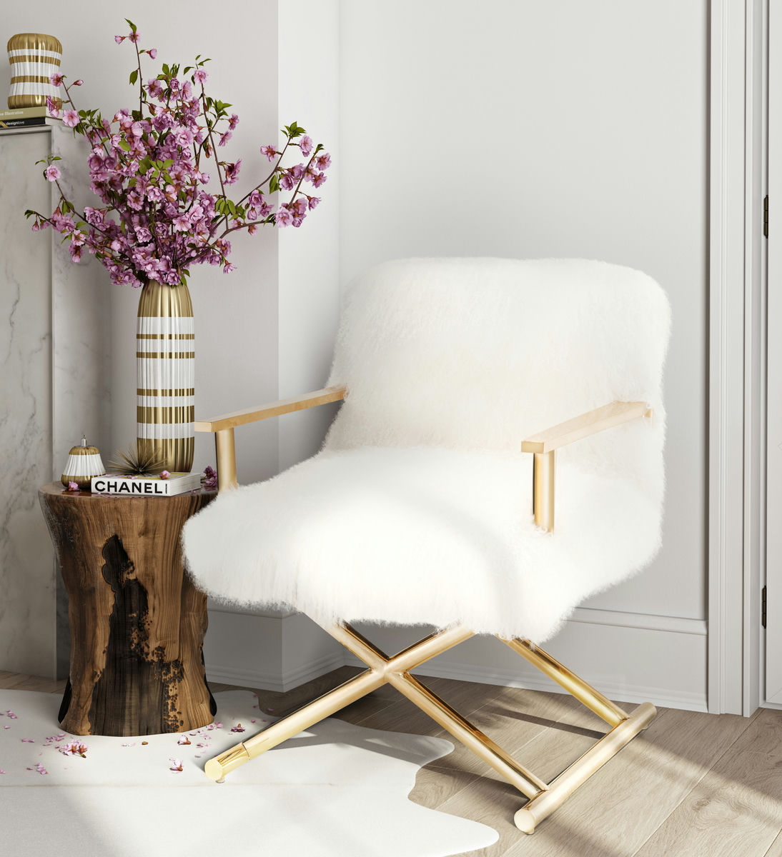 TOV Furniture Jodi White Sheepskin Chair