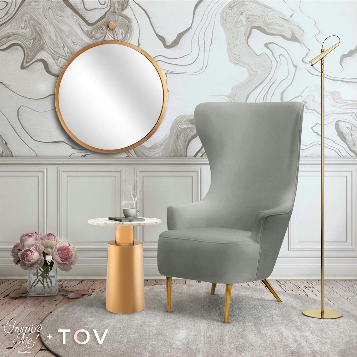 TOV Furniture Julia Grey Wingback Chair