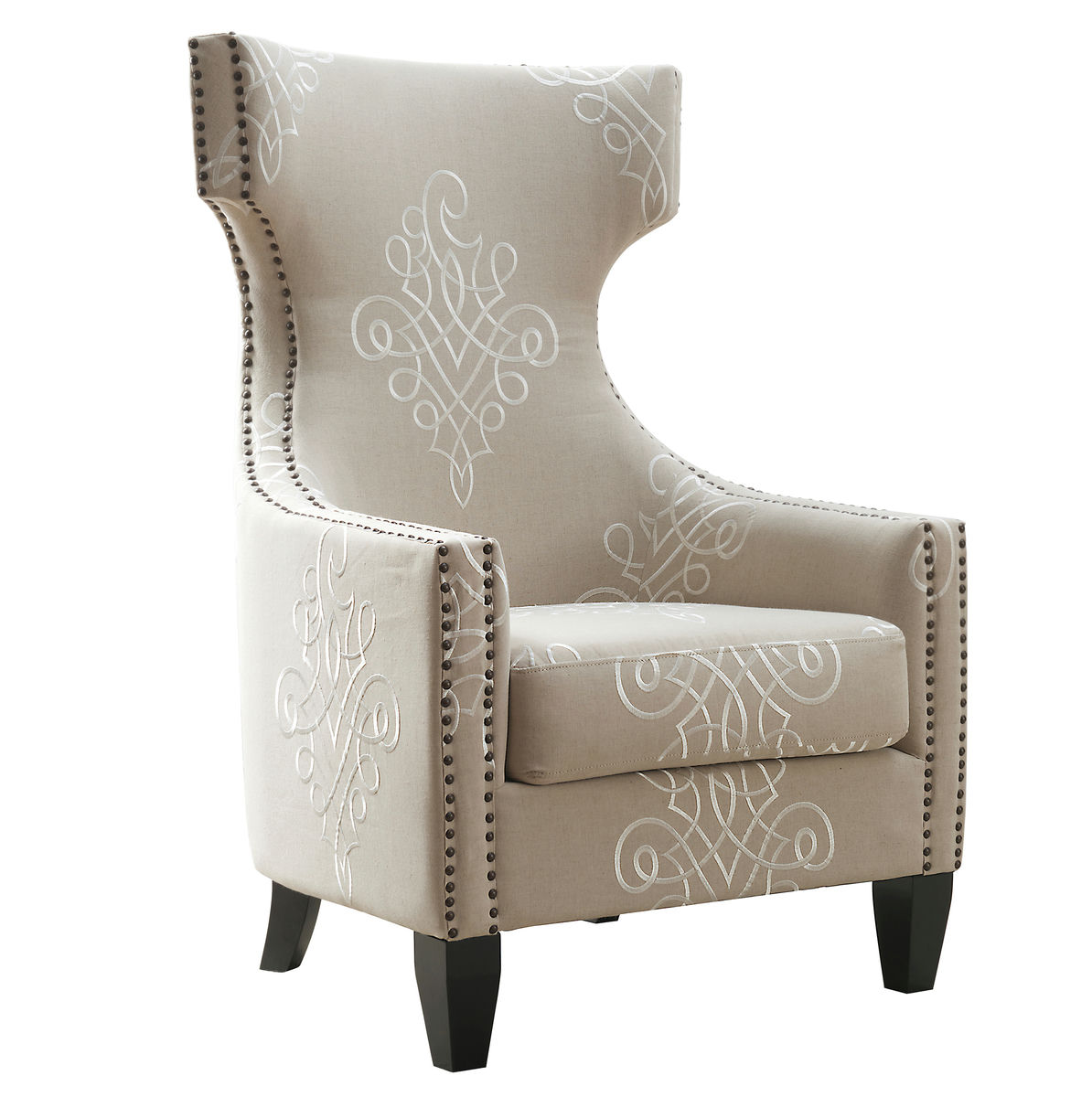 TOV Furniture Gramercy Embroidered Linen Wing Chair