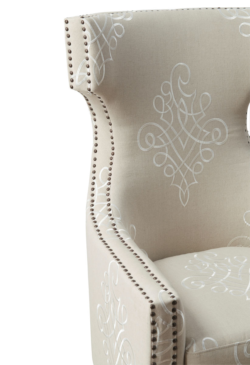 TOV Furniture Gramercy Embroidered Linen Wing Chair