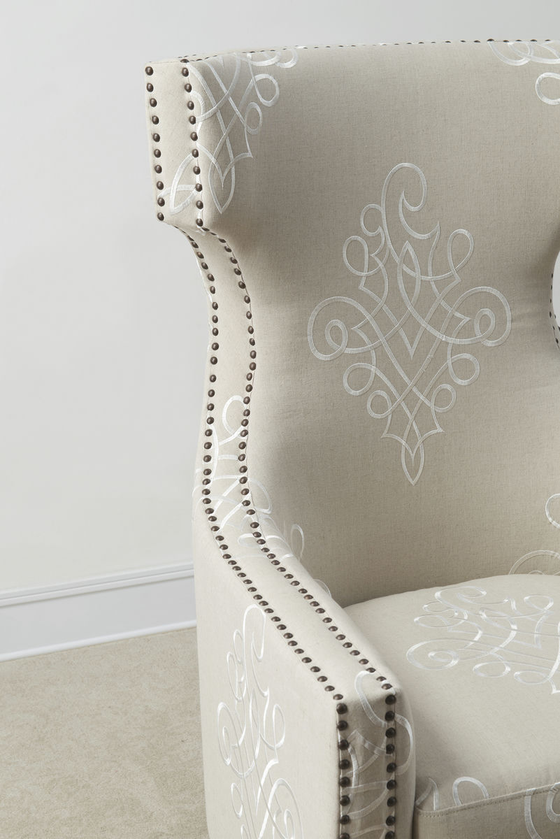 TOV Furniture Gramercy Embroidered Linen Wing Chair