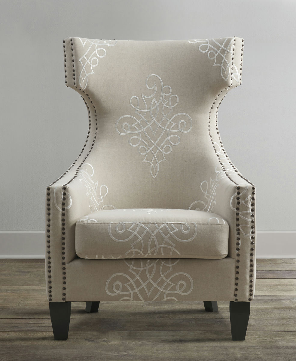 TOV Furniture Gramercy Embroidered Linen Wing Chair