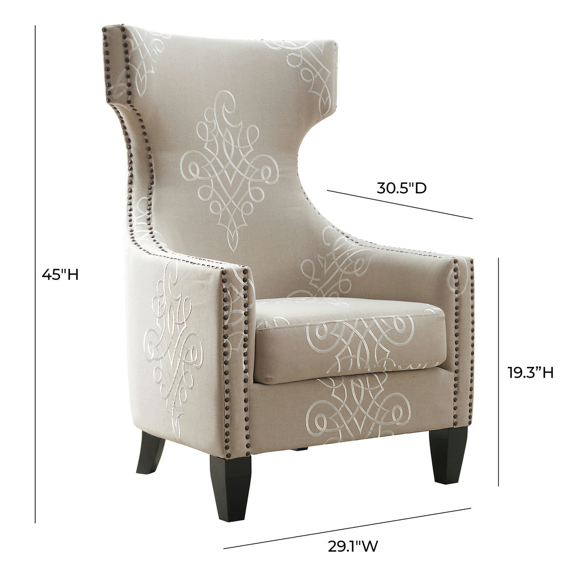 TOV Furniture Gramercy Embroidered Linen Wing Chair