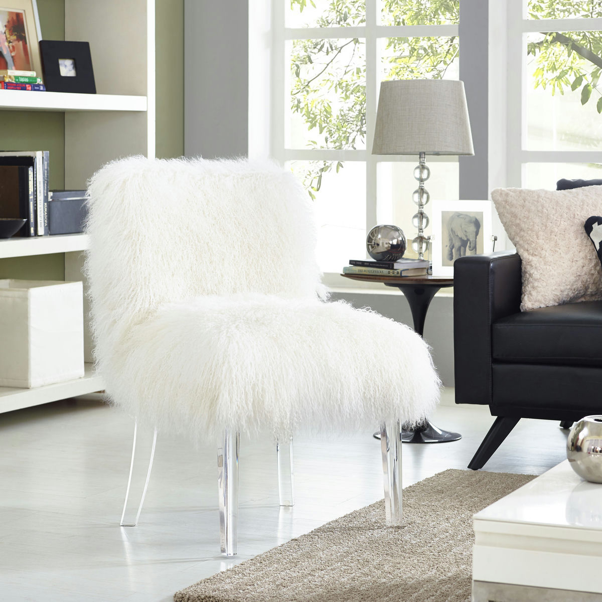 TOV Furniture Sophie White Sheepskin Lucite Chair