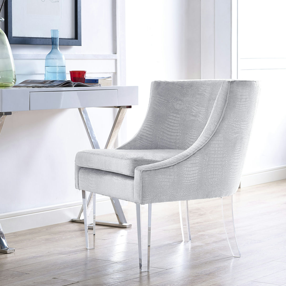 TOV Furniture Myra Silver Croc Chair