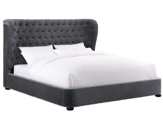 TOV Furniture Finley Grey Velvet Bed in Queen