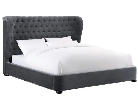 TOV Furniture Finley Grey Velvet Bed in King Size