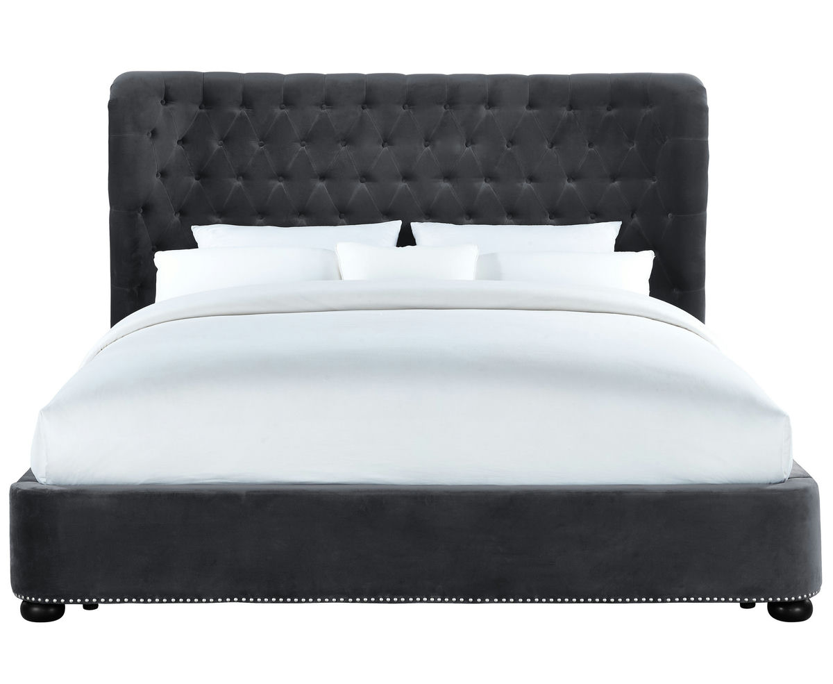 TOV Furniture Finley Grey Velvet Bed in King Size
