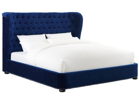 TOV Furniture Finley Blue Velvet Bed in Queen