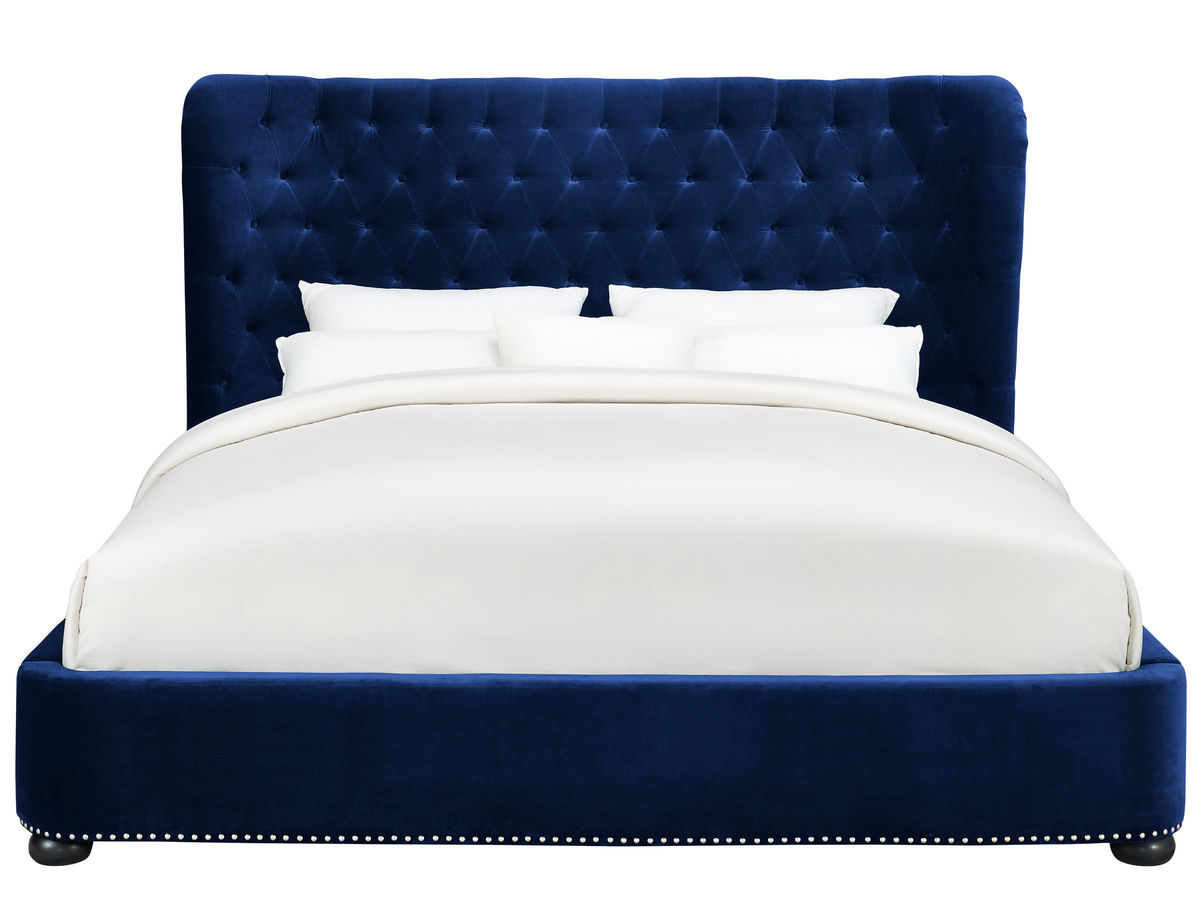 TOV Furniture Finley Blue Velvet Bed in Queen