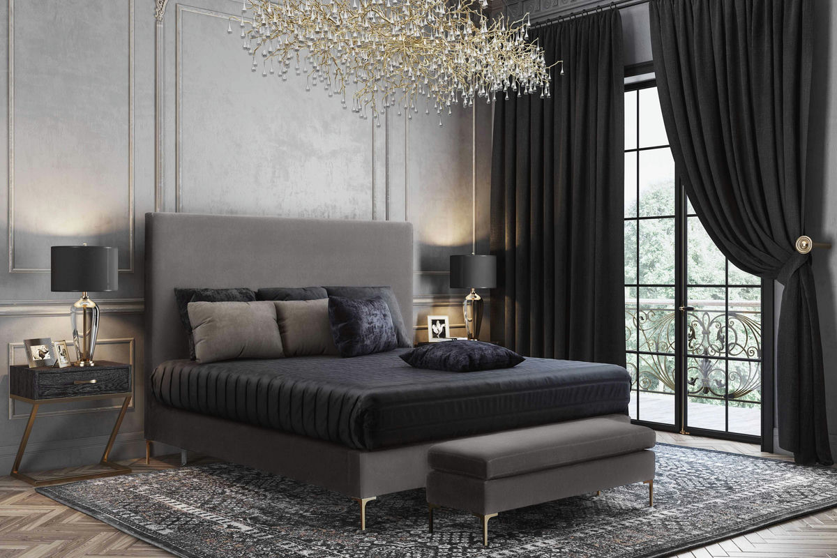 TOV Furniture Delilah Grey Velvet Bed in Queen
