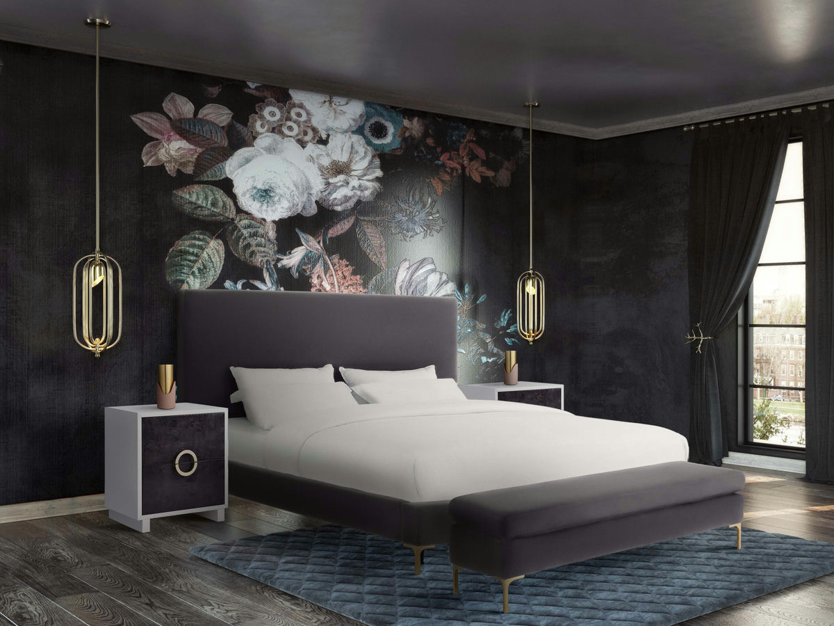 TOV Furniture Delilah Grey Velvet Bed in Queen