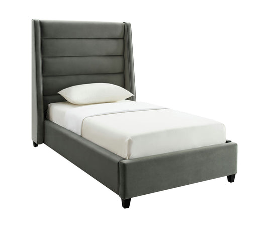 TOV Furniture Koah Grey Velvet Bed in Twin