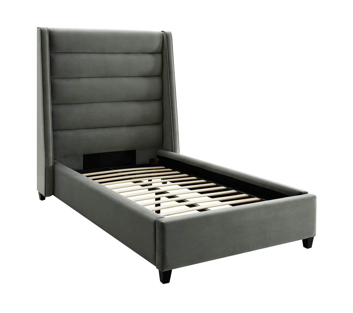 TOV Furniture Koah Grey Velvet Bed in Twin