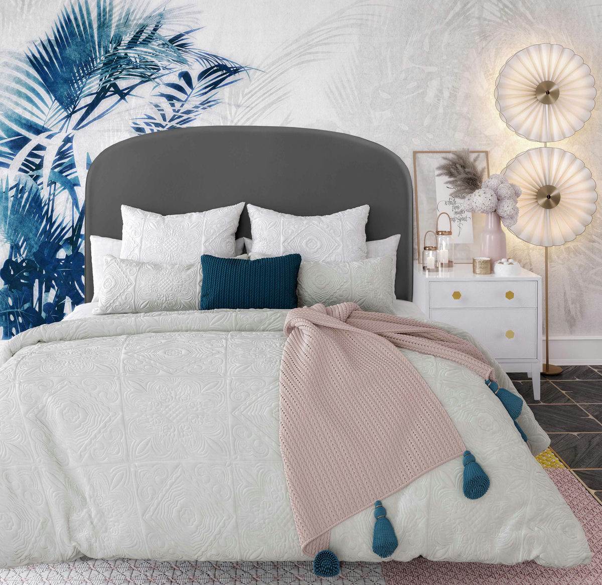 TOV Furniture Vivi Grey Velvet Bed in Queen