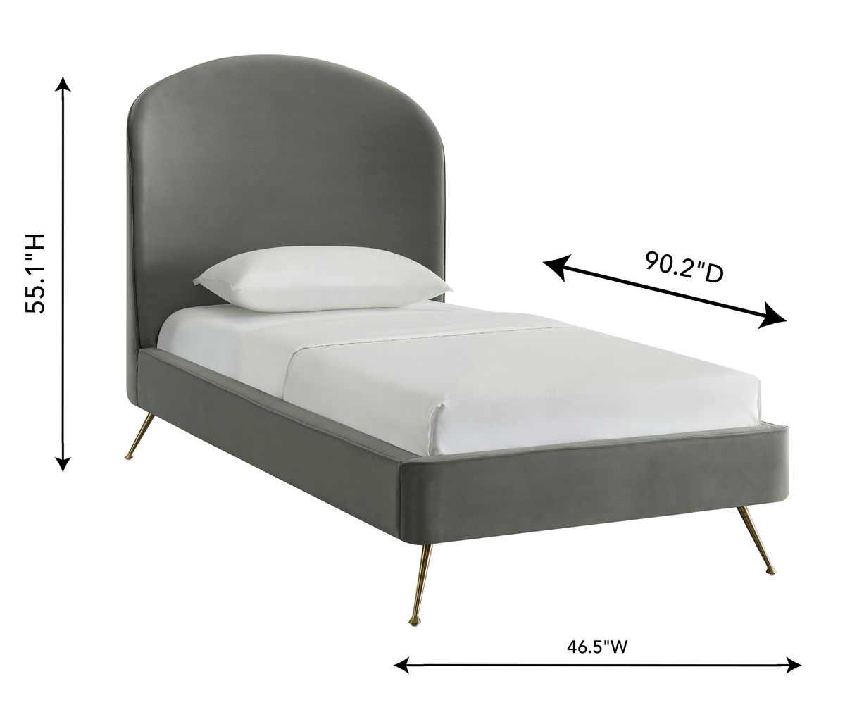 TOV Furniture Vivi Grey Velvet Bed in Twin