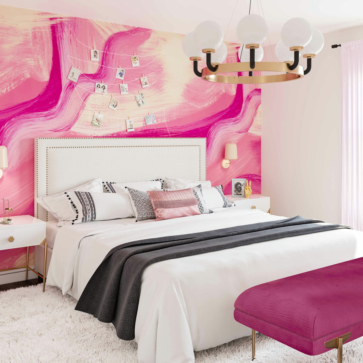 TOV Furniture Reed White Velvet Bed in King