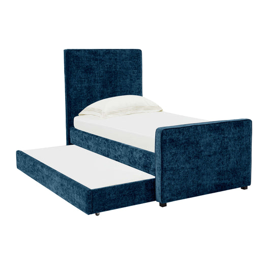 TOV Furniture Delilah Navy Textured Velvet Trundle in Twin