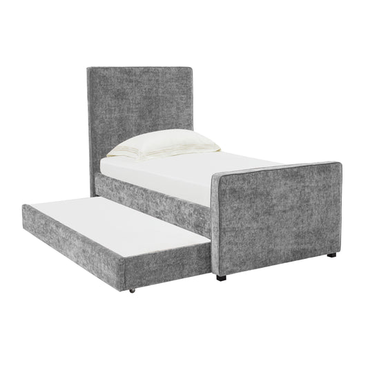 TOV Furniture Delilah Grey Textured Velvet Trundle in Twin