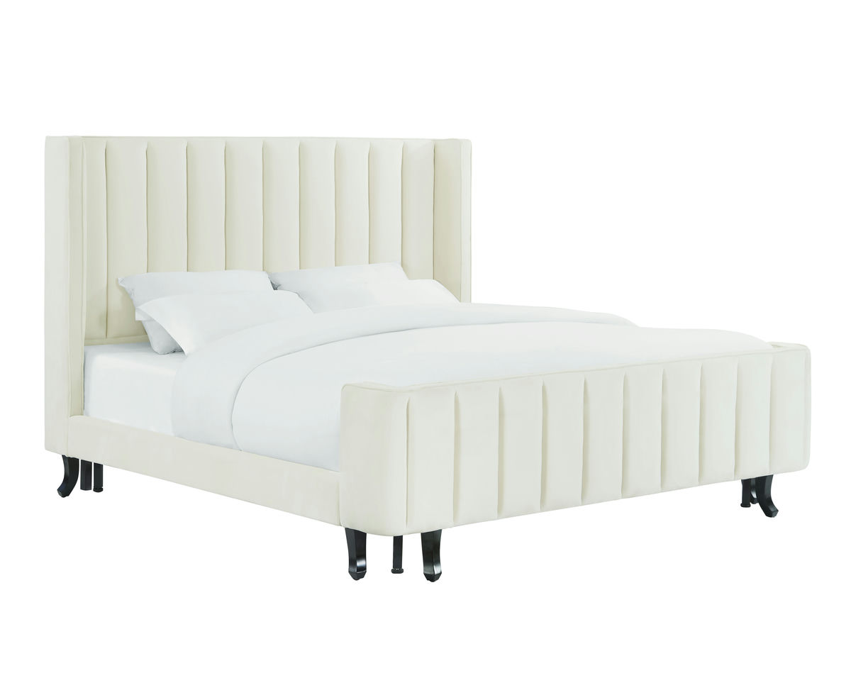 TOV Furniture Waverly Cream Velvet Bed in Queen