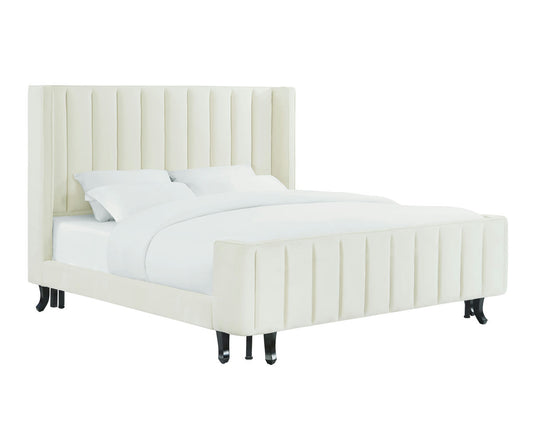 TOV Furniture Waverly Cream Velvet Bed in Queen