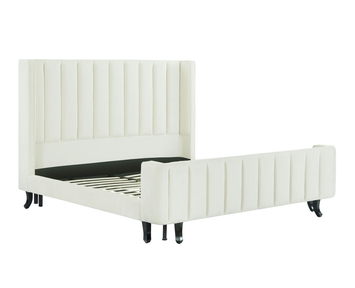 TOV Furniture Waverly Cream Velvet Bed in Queen