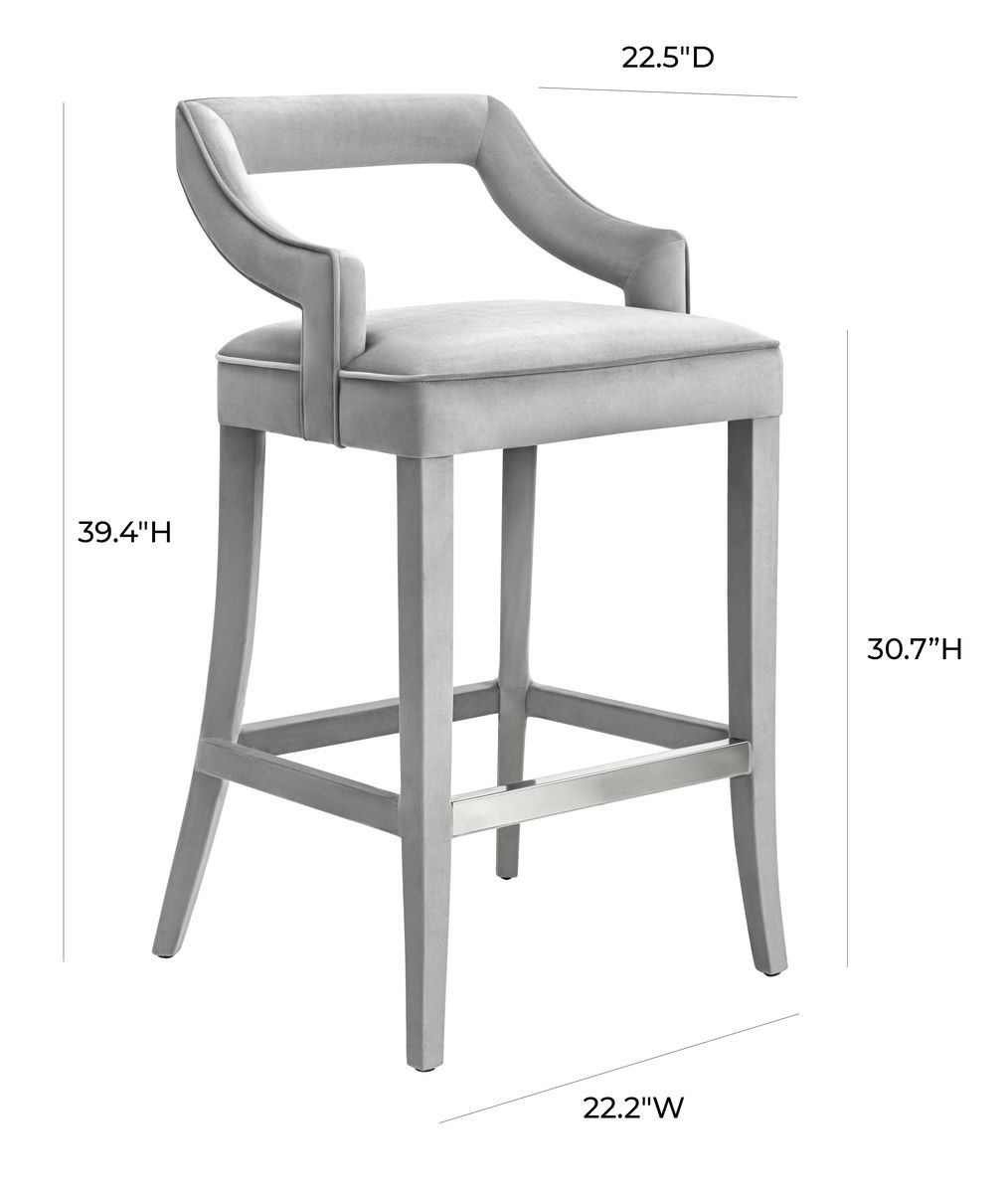 TOV Furniture Tiffany Grey Velvet Bar Stool