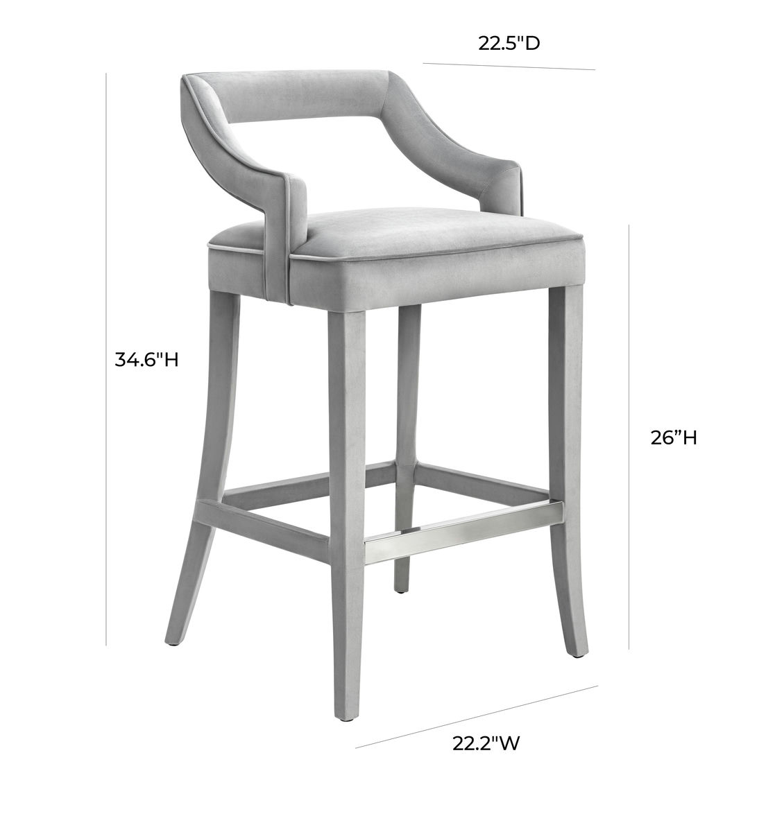 TOV Furniture Tiffany Grey Velvet Counter Stool