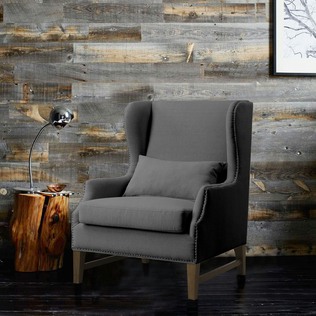 TOV Furniture Devon Grey Linen Wing Chair