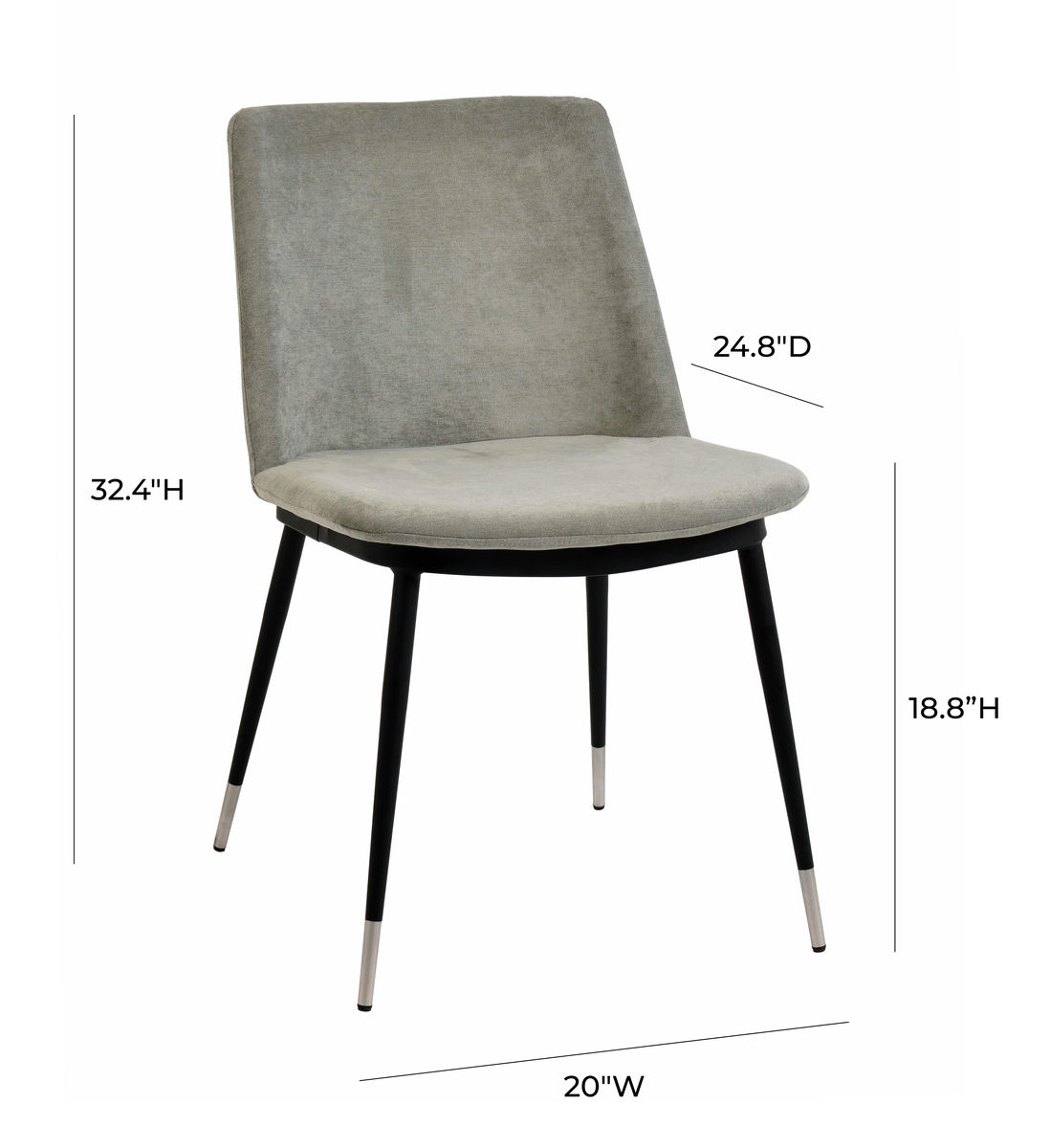 TOV Furniture Evora Grey Velvet Chair - Silver Legs (Set of 2)