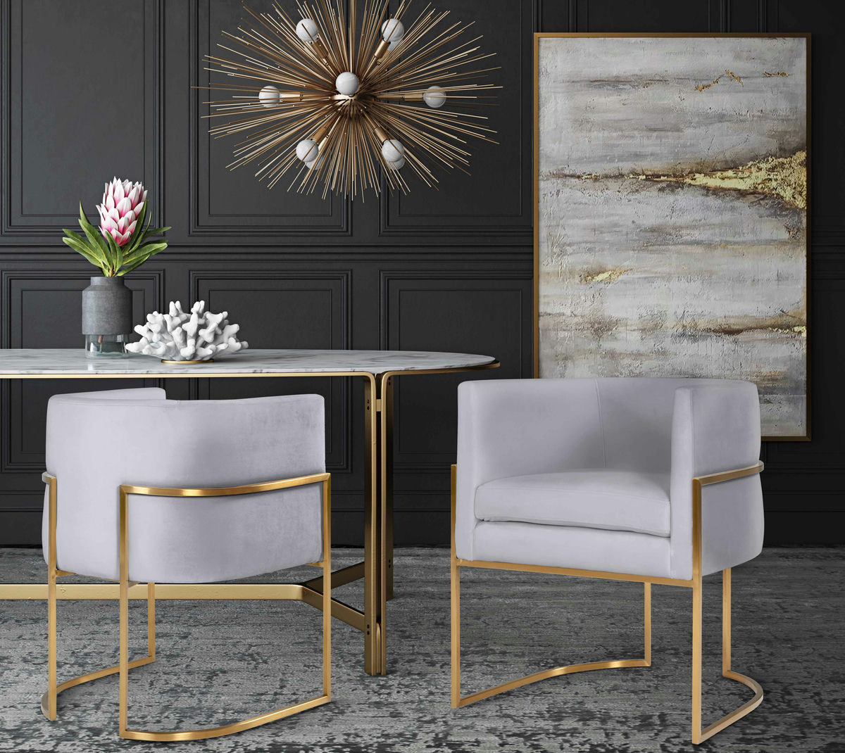 TOV Furniture Giselle Grey Velvet Dining Chair with Gold Leg