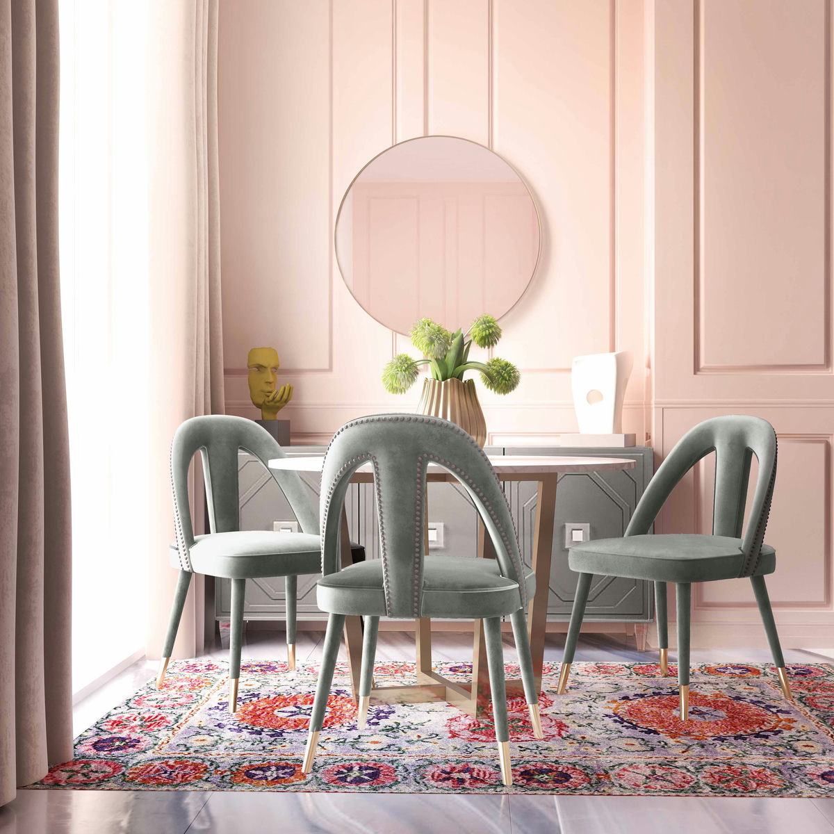 TOV Furniture Petra Light Grey Velvet Side Chair
