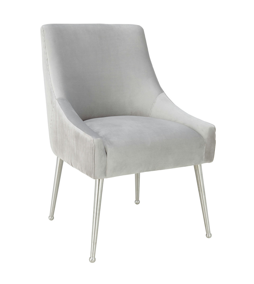 TOV Furniture Beatrix Pleated Light Grey Velvet Side Chair - Silver Legs