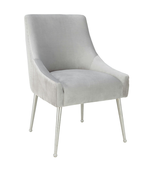 TOV Furniture Beatrix Pleated Light Grey Velvet Side Chair - Silver Legs