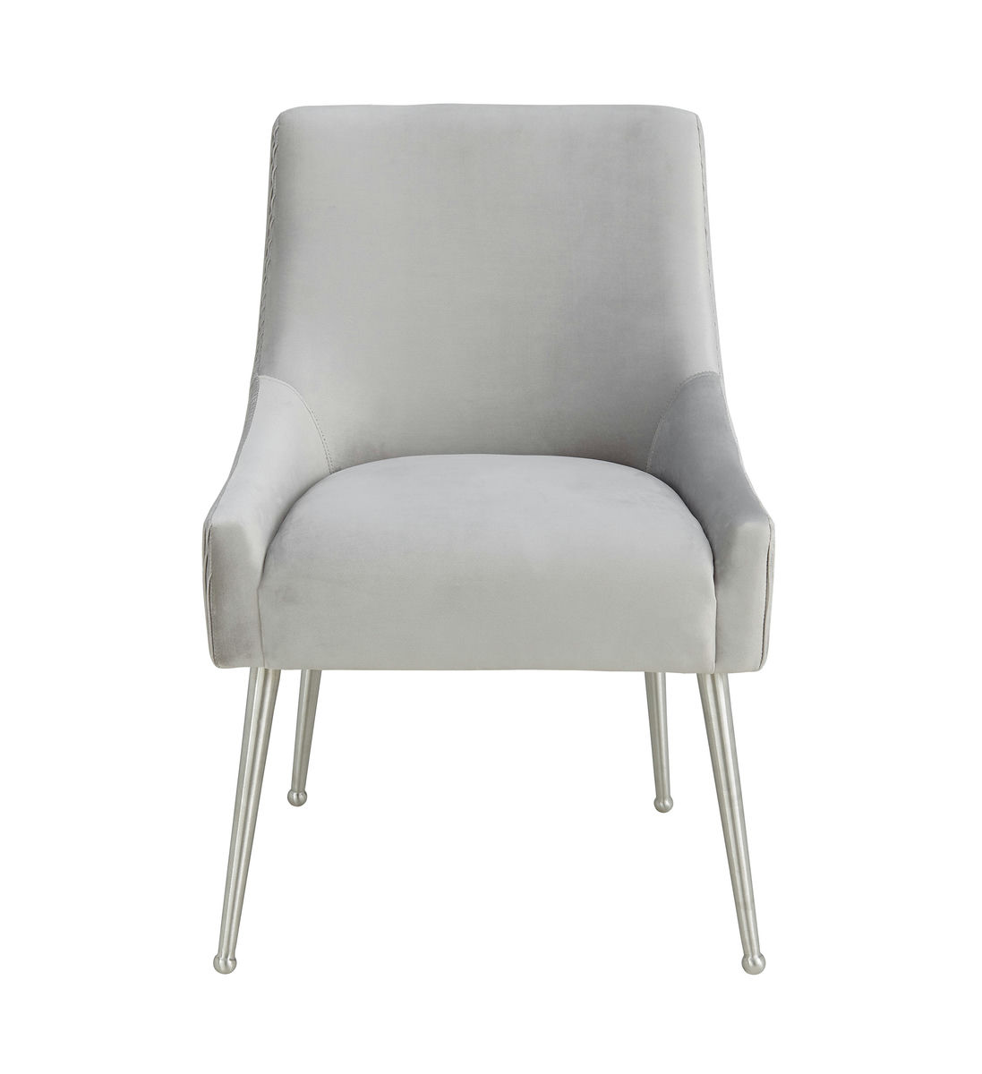 TOV Furniture Beatrix Pleated Light Grey Velvet Side Chair - Silver Legs