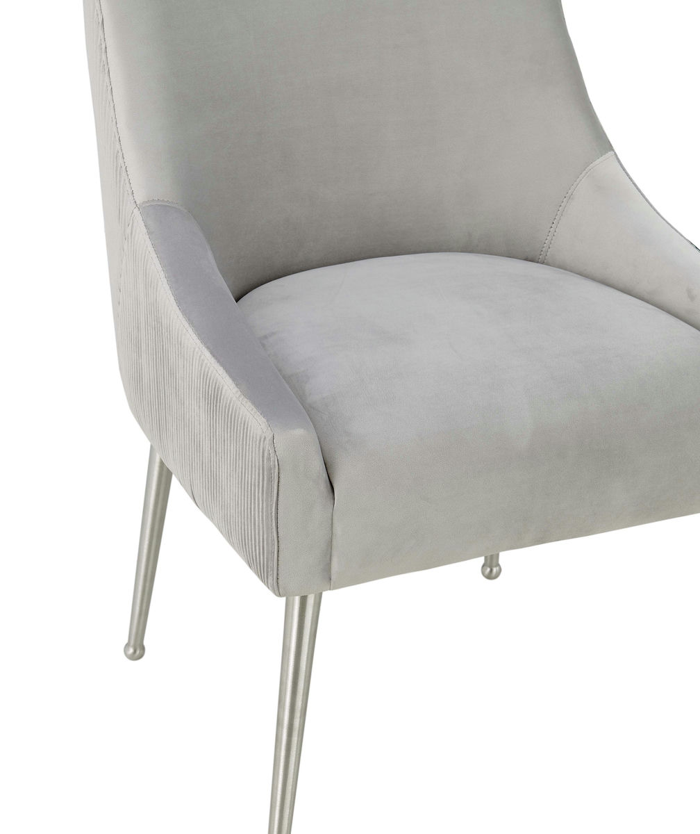 TOV Furniture Beatrix Pleated Light Grey Velvet Side Chair - Silver Legs