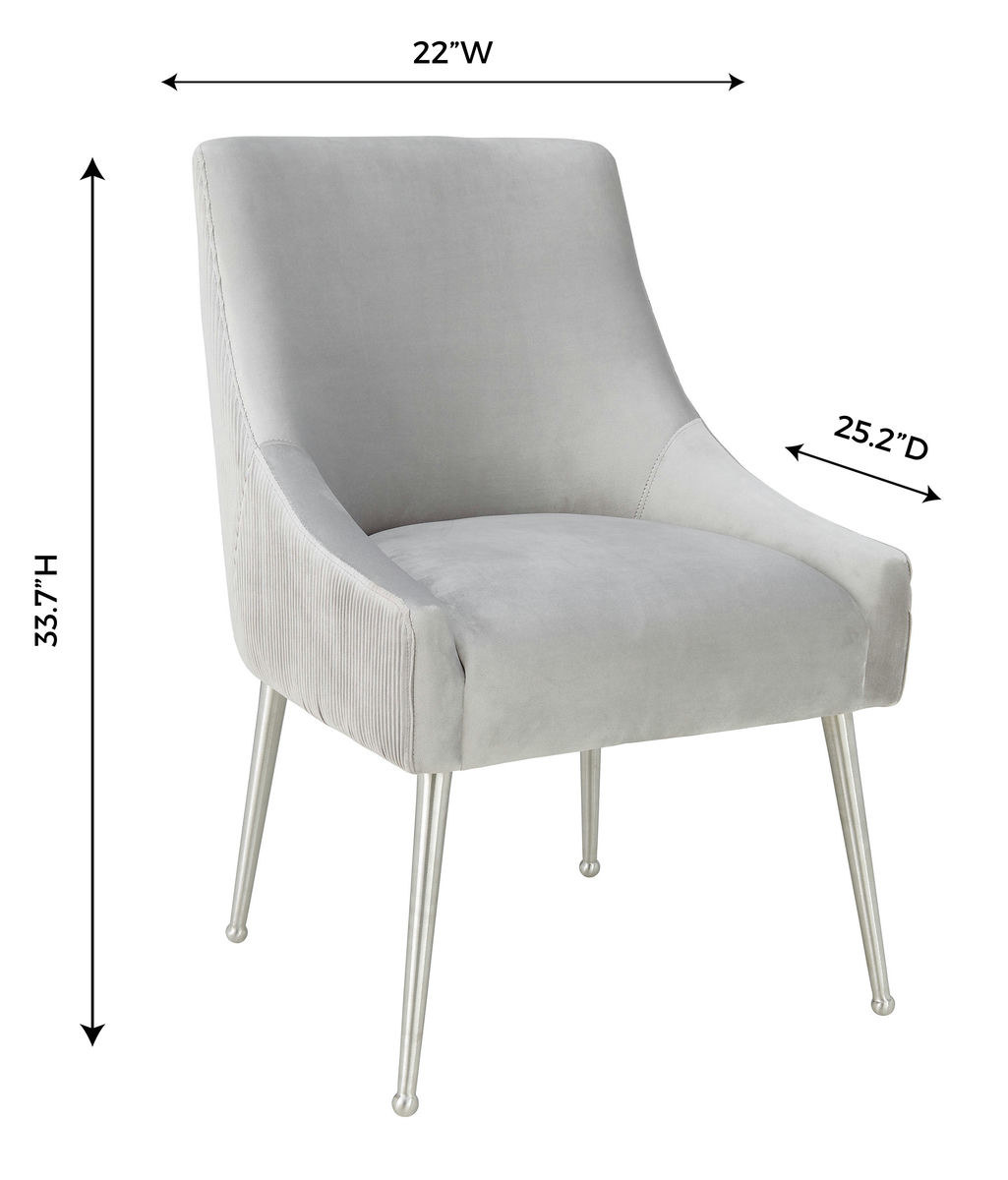 TOV Furniture Beatrix Pleated Light Grey Velvet Side Chair - Silver Legs