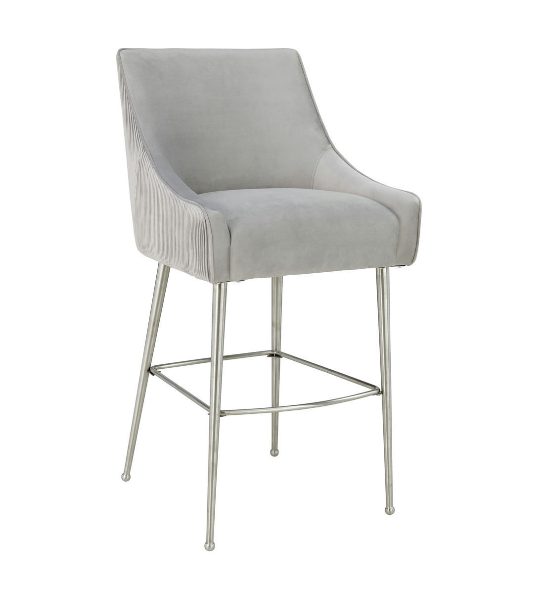 TOV Furniture Beatrix Pleated Light Grey Velvet Bar Stool